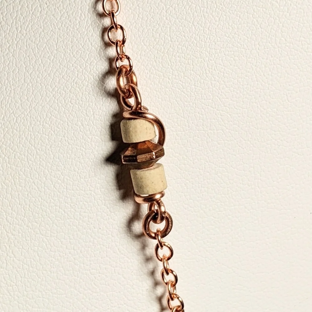 Vintage Embossed Ceramic Bar Necklace Artisan Crafted Jewelry Pure Copper Chain - Picture 6 of 16